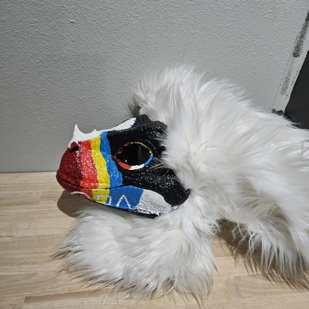 White Yellow Pink Red Blue Dino Mask Fursuit Head Cosplay Rainbow